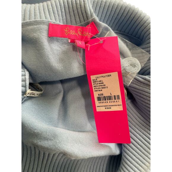 Lilly Pulitzer Blue Long Sleeve Off the Shoulder Siesta Sweater Size Large NWT - Picture 3 of 5